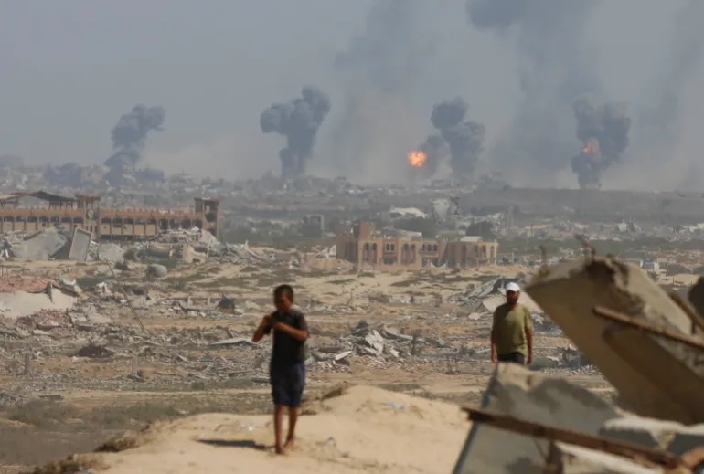 The scene of an Israeli attack on the Tal al-Hawa neighborhood in Gaza City