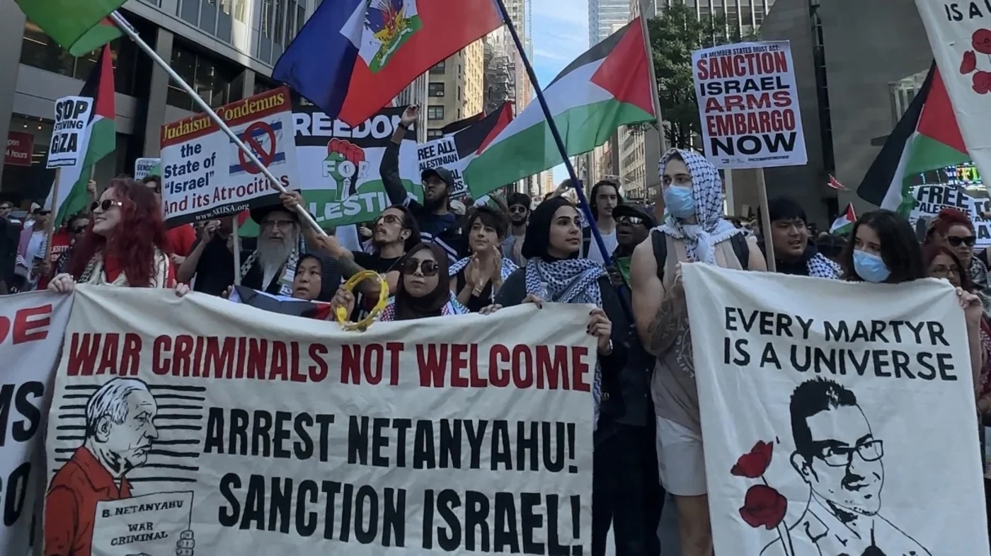 Thousands attended the "Arrest Netanyahu" protest in New York, condemning his presence at the UN despite the ICC's warrant for his arrest, on 26 September