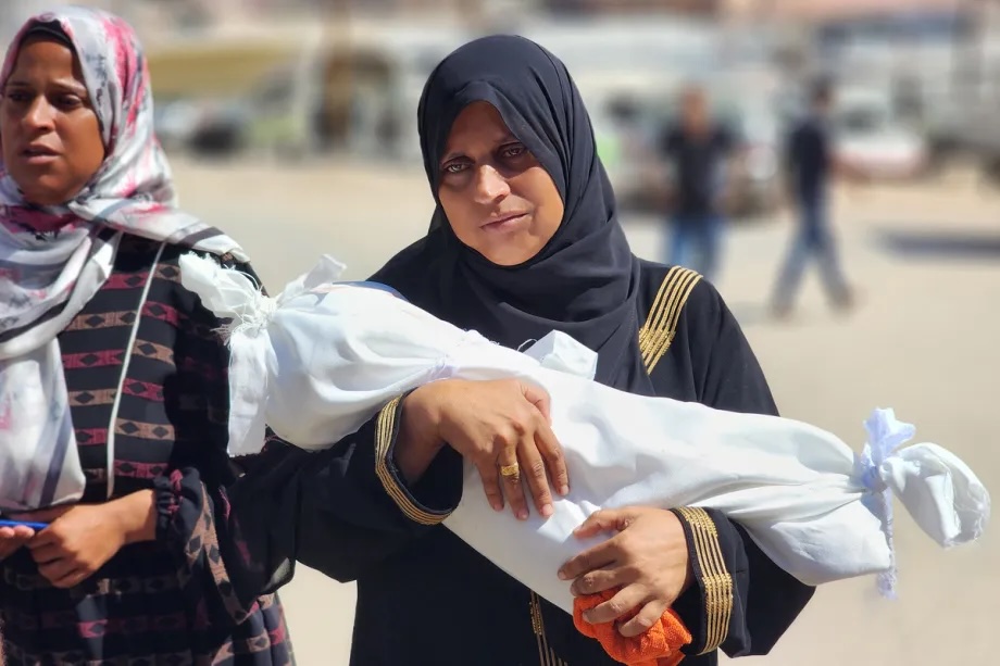 Relatives and loved ones of 4-year-old Palestinian Hala el-Hanedi attend her funeral ceremony after dies due to malnutrition, lack of medication, in Khan Younis, Gaza on September 1, 2025