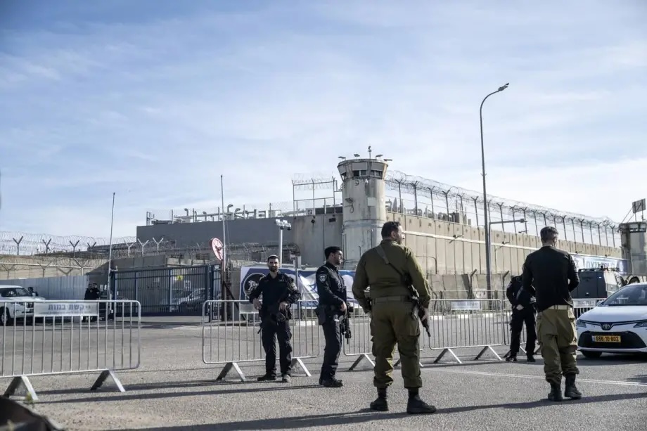 A view of the site as Israeli forces take measures in front of the Ofer Prison in West Bank, in Jerusalem on January 19, 2025.