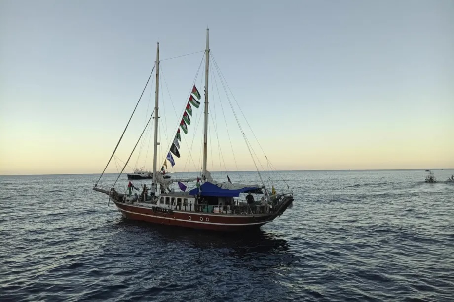 A view from Global Sumud Flotilla, which is an international initiative aimed at reaching the Gaza to deliver humanitarian aid, at sea on September 30, 2025.