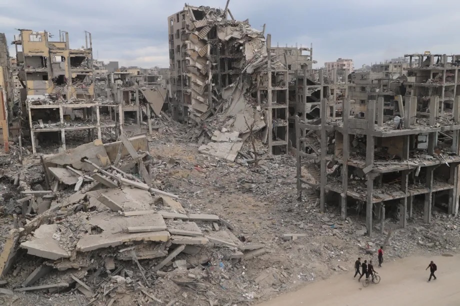 A general view of the heavily damaged and collapsed buildings in Shuja’iyya neighborhood of Gaza City, Gaza on October 16, 2025.
