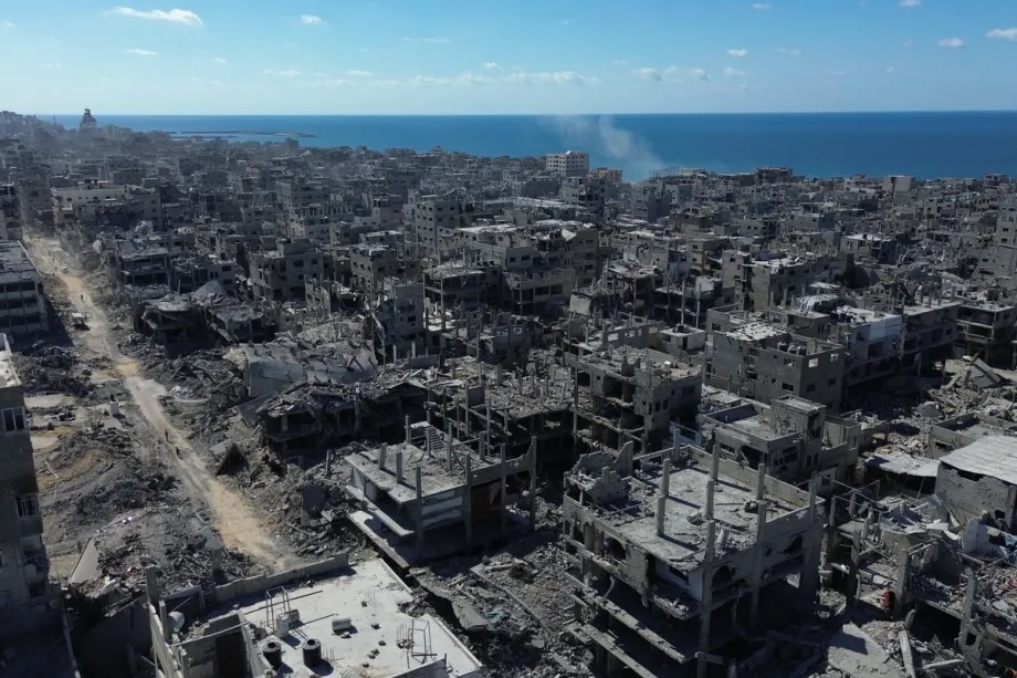 An aerial view of destruction in Sheikh Redwan neighborhood following the Israeli forces’ withdrawal, in Gaza City, Gaza on October 17, 2025.