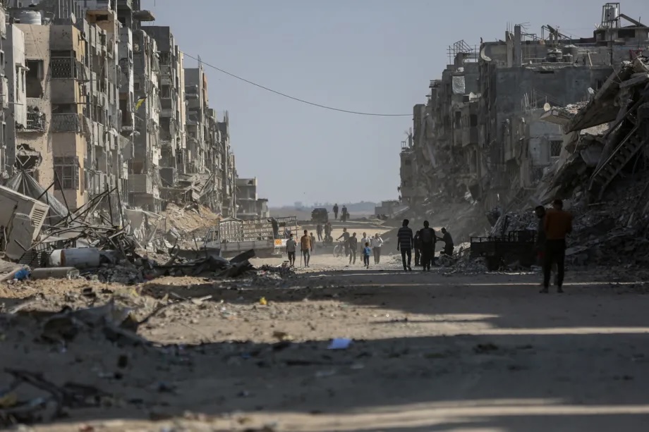 A view of the severe destruction in the Nasr neighborhood, in Gaza City, Gaza on October 17, 2025.