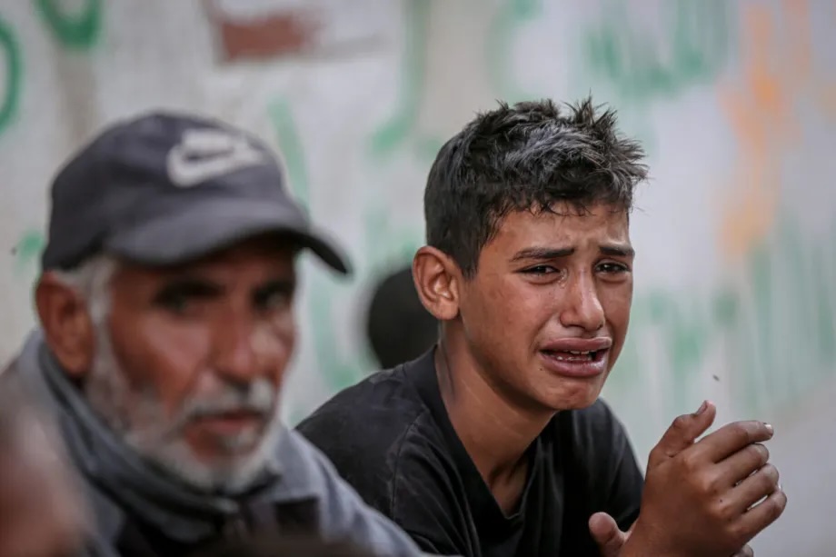 Palestinians mourn their loss after the Israeli army carried out an airstrike on the Jabalia area in the northern Gaza Strip, resulting in deaths and injuries despite the ceasefire agreement in Gaza City, Gaza on October 19, 2025.