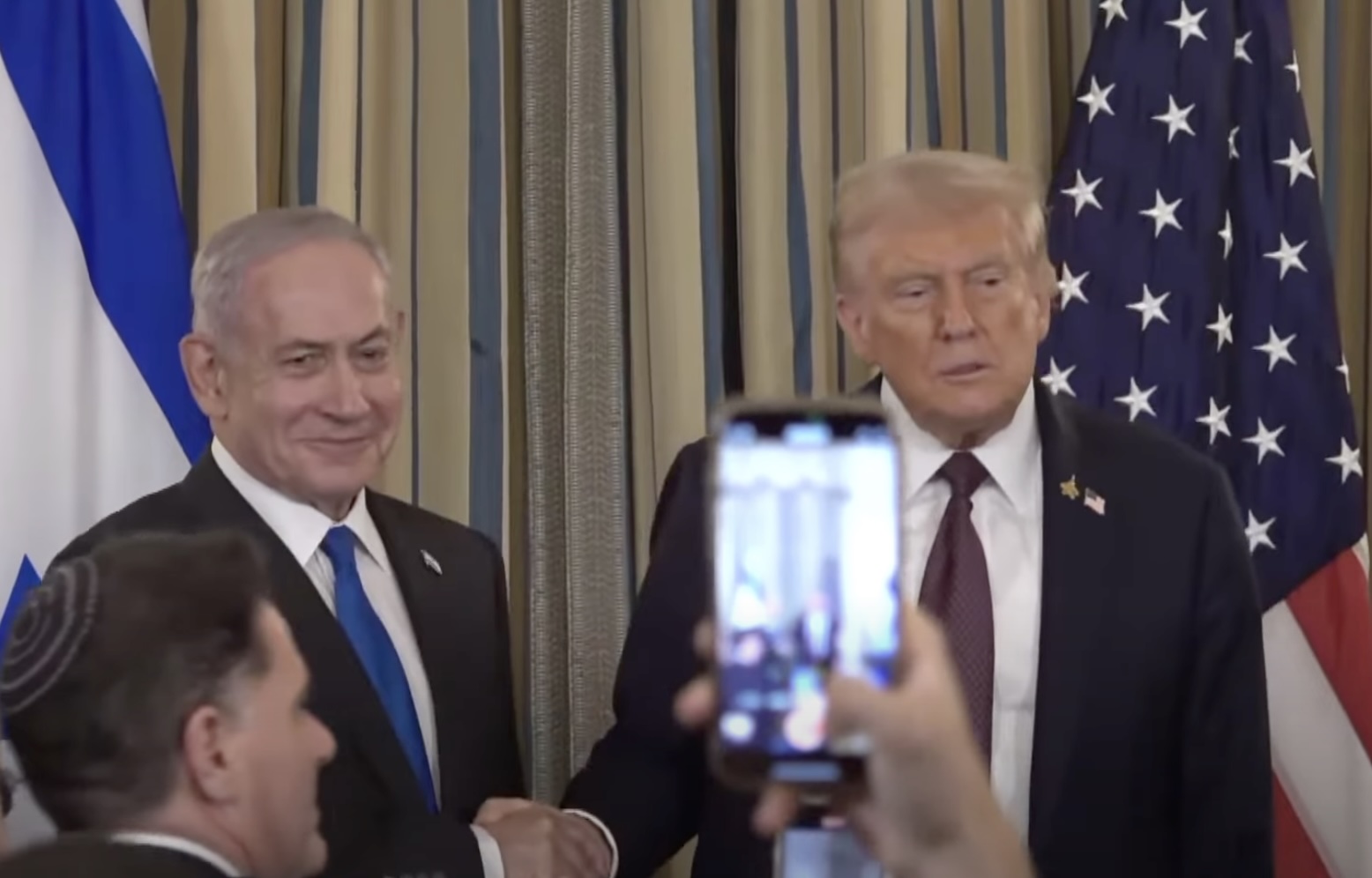 U.S. President Donald Trump and Israeli Prime Minister Benjamin Netanyahu in Washington announce a new proposal for ending Israel's war on Gaza, Sept. 29, 2025