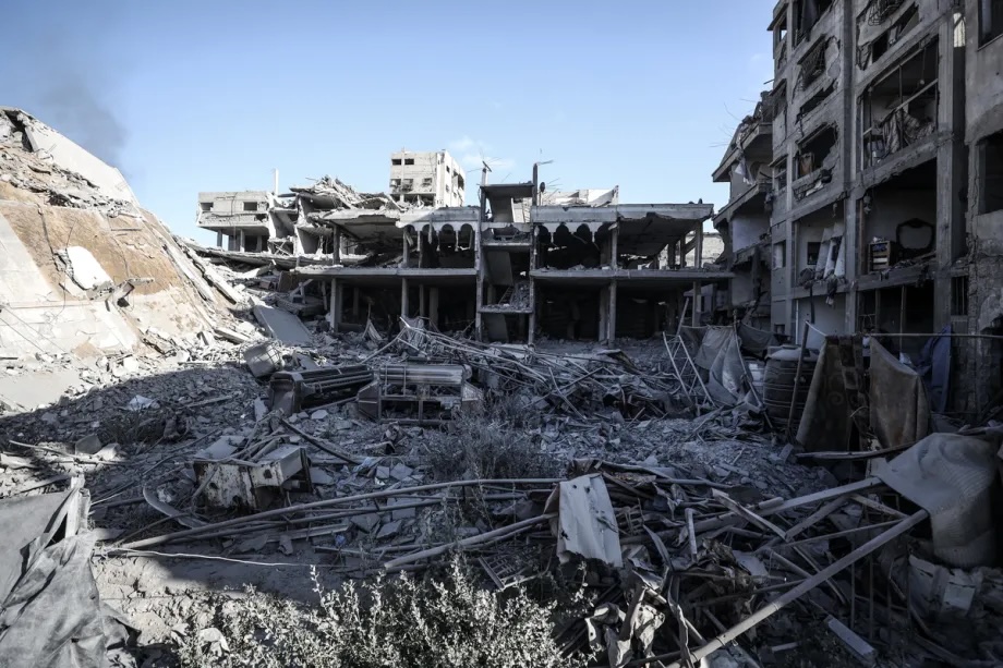 Buildings destroyed by an Israeli attack on Abu Hasira Street in Gaza City, Gaza on September 30, 2025.