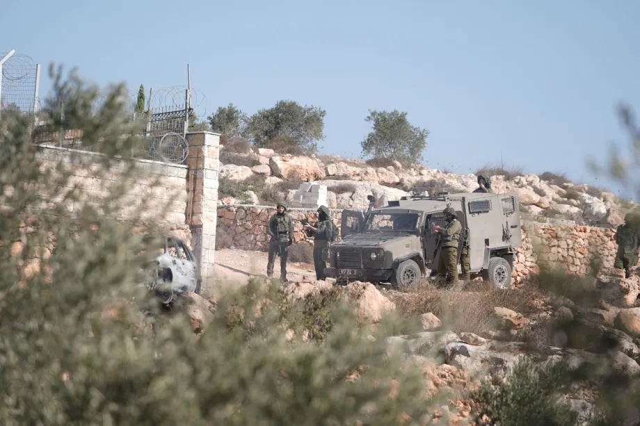 Israeli soldiers in the Palestinian village of Turmus Ayya near Ramallah, West Bank, on October 19, 2025.