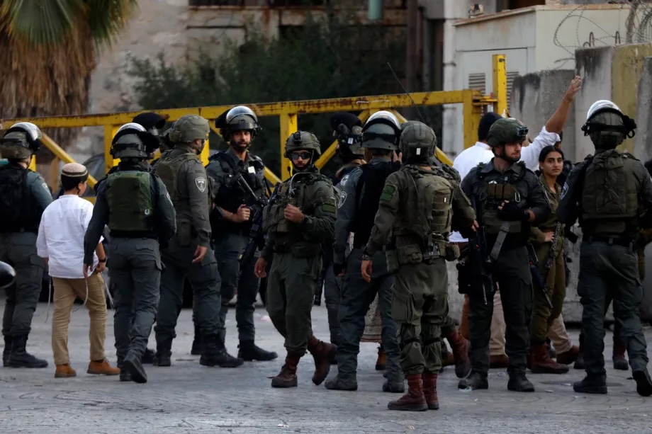 Israeli forces take security measures as Israelis, who are under the protection of Israeli police, raid in the Hebron city, West Bank on November 08, 2025.
