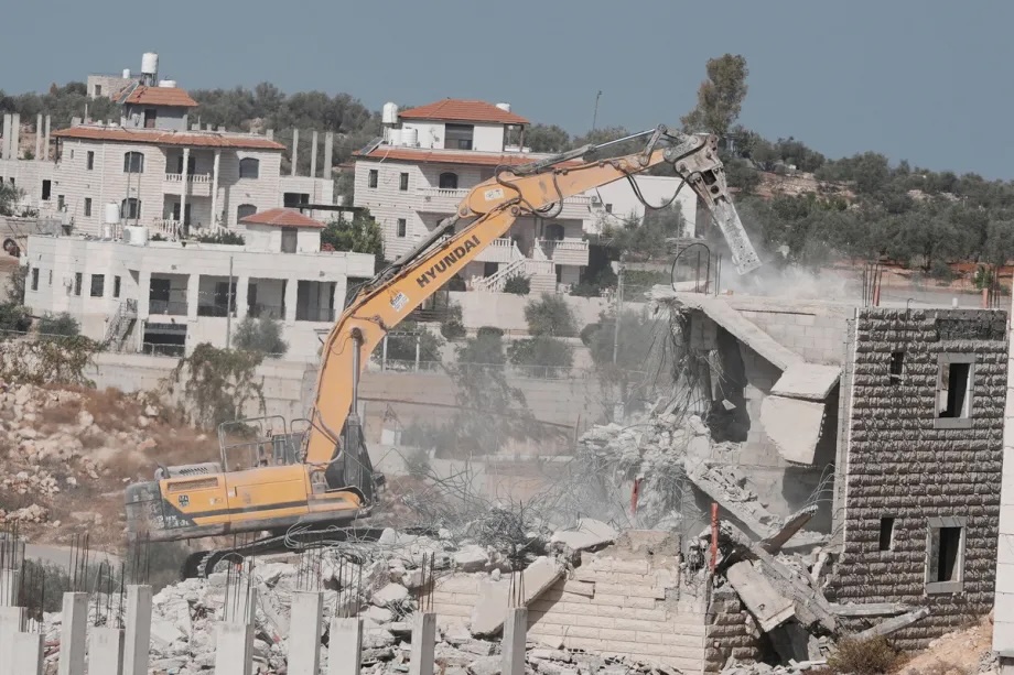 The Israeli army demolishes Palestinian homes in the town of Shuqba, west of Ramallah in the West Bank on October 28, 2025.