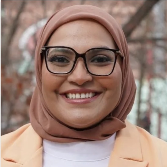 Nida Allam filming her campaign launch video in Durham Central Park in North Carolina in 2025.