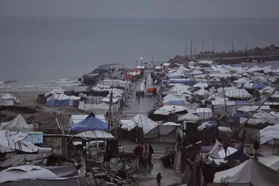 Palestinians, displaced by Israeli attacks, struggle to survive in makeshift tents in Gaza City, Gaza on December 15, 2025.