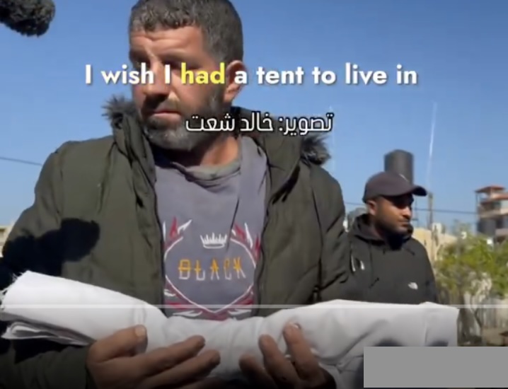 Thirty-day-old infant Saeed Abdeen was brought to Nasser Hospital as a cold body after dying from hypothermia, when his family living in a worn-out tent in the Mawasi area of southern Gaza was unable to save him from the freezing temperatures.