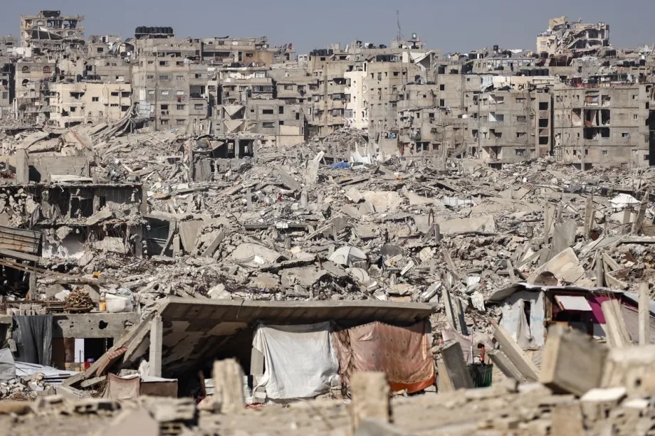 The Al-Zarqa area of the Al-Tuffah neighborhood, where Palestinian residents try to live in makeshift tents on top of the rubble in Gaza City, Gaza on November 23, 2025.