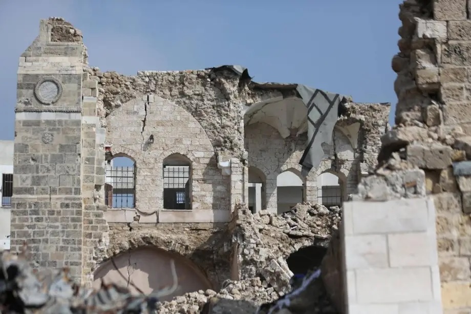 A view of destruction of the Pasha’s Palace Museum, also known as Qasr al-Basha, which served as a seat of power during the Mamluk and Ottoman periods, due to Israeli airstrikes in Gaza City, Gaza on February 09, 2024.