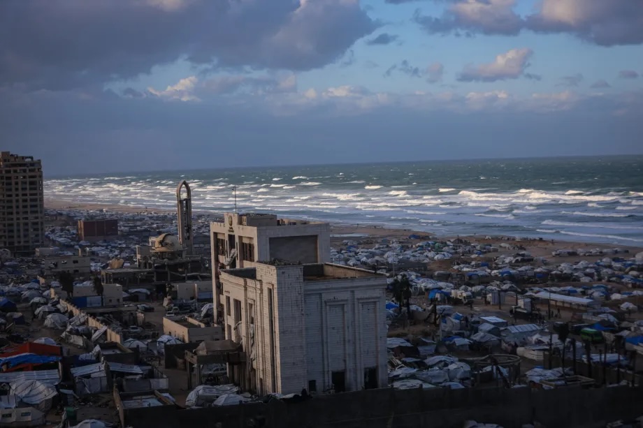 Heavy rain and strong winds flood and damage tents sheltering displaced Palestinians along the coastal area, rendering some uninhabitable and deepening the humanitarian crisis under ongoing blockade and aid restrictions, in Gaza City, Gaza, on December 28, 2025.