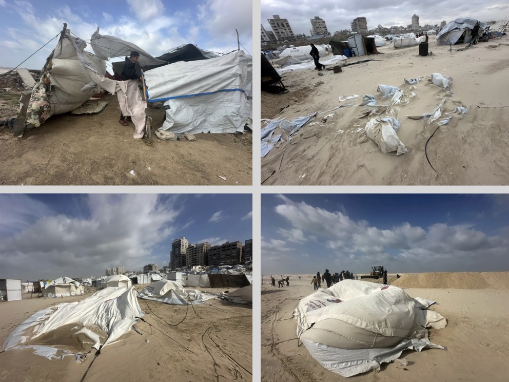 Storm causes severe damages to displaced people’s tents on the Gaza beach, on 29 December 2025