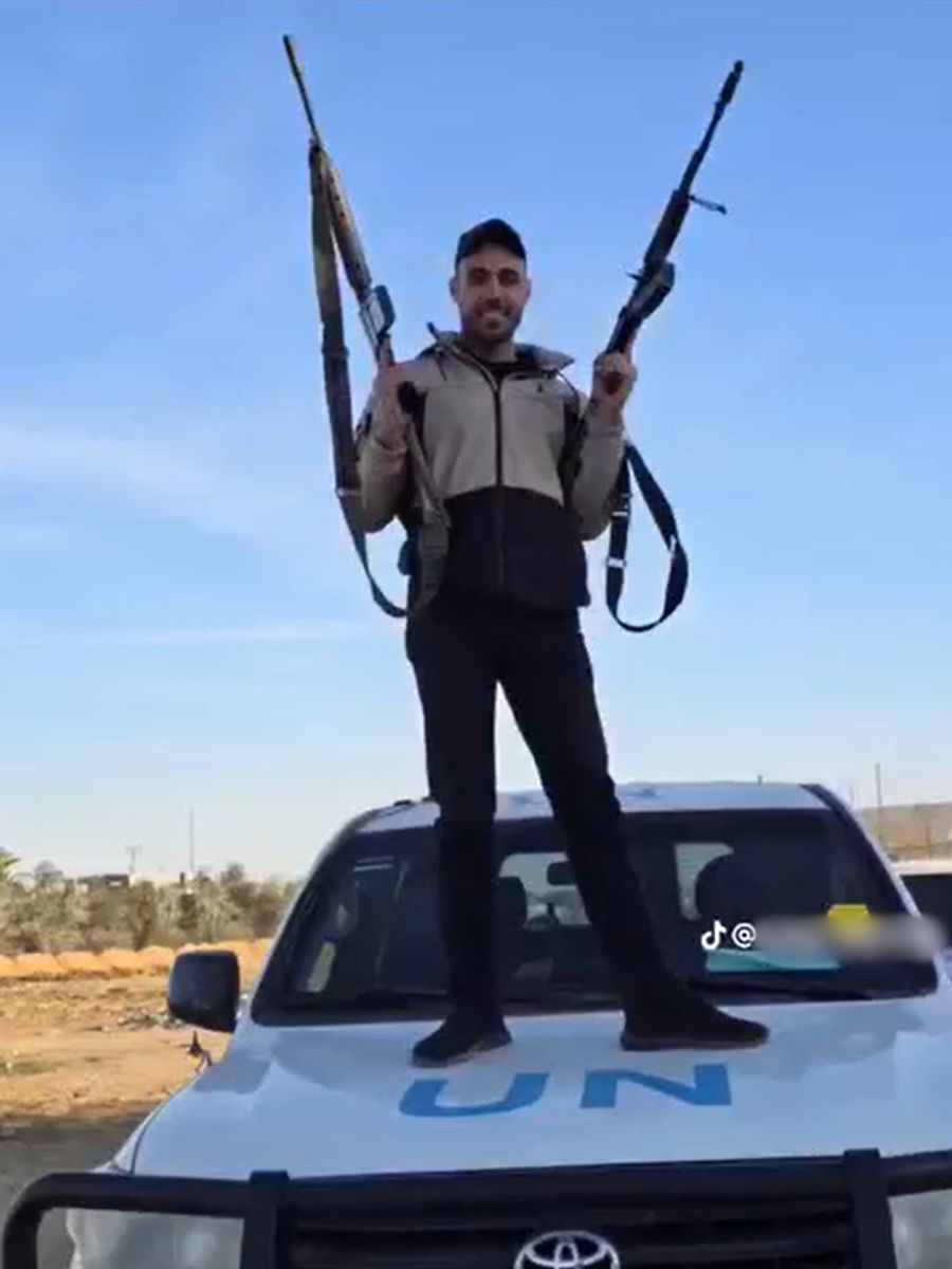 Issam Nabahin poses on top of a UN vehicle in a photo first shared on 11 March.