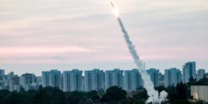 A rocket is launched from Israel’s Iron Dome defence system above city buildings. The country’s current 10-year ‘Memorandum of Understanding’ with the US is set to expire in 2028