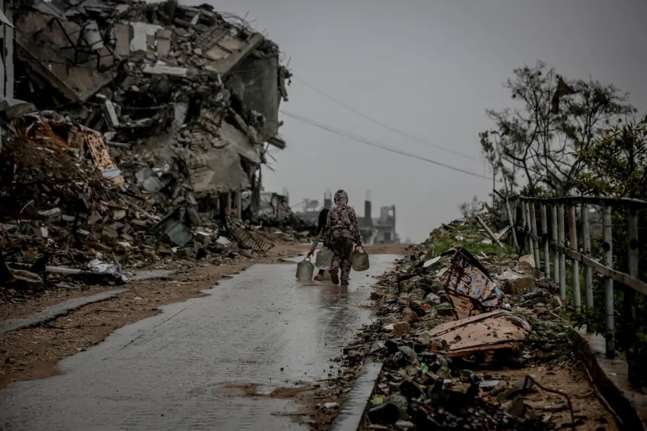Displaced Palestinians, deprived of basic necessities, struggle to maintain their daily lives amid the rubble left behind by Israeli attacks as they battle with cold weather conditions in Jabalia refugee camp in Gaza City, Gaza on January 18, 2026.