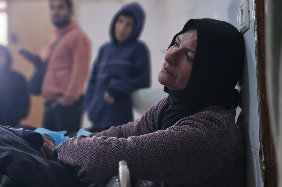 As the body of 13-year-old Palestinian boy, Mutasim Billah Mohammed al-Sharafi, is transferred to Nasser Hospital for funeral procedures, relatives mourn his death in Khan Younis, Gaza on January 21, 2026.