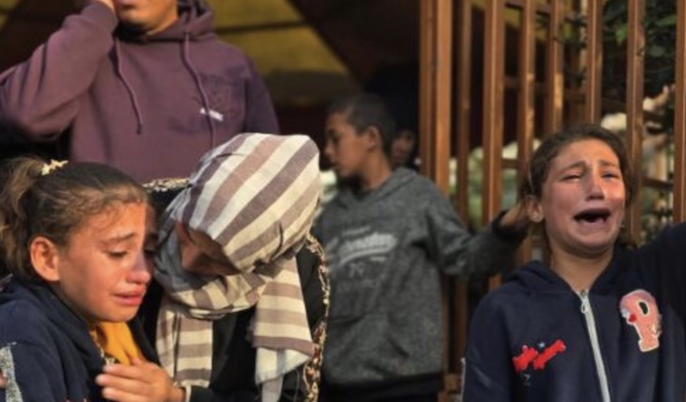 Palestinian children mourn the loss of loved ones in Israeli airstrikes.