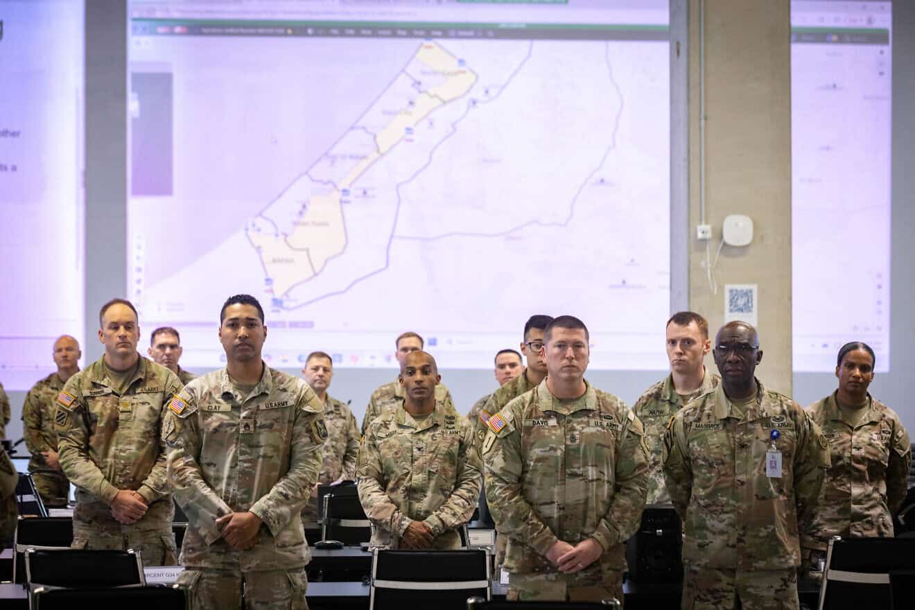 US troops at the Civil-Military Coordination Center in Kiryat Gat during Secretary of State Marco Rubio's visit on Oct. 24, 2025.