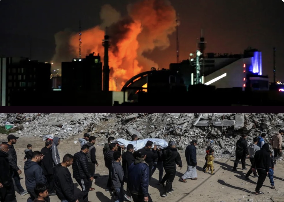 (TOP) Explosions rock Tehran; (BOTTOM) Funeral procession amid the rubble in Khan Younis