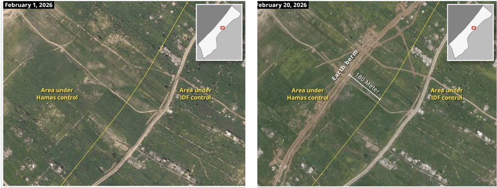 Israel has built an earthen berm well beyond the Yellow Line, its "temporary" border