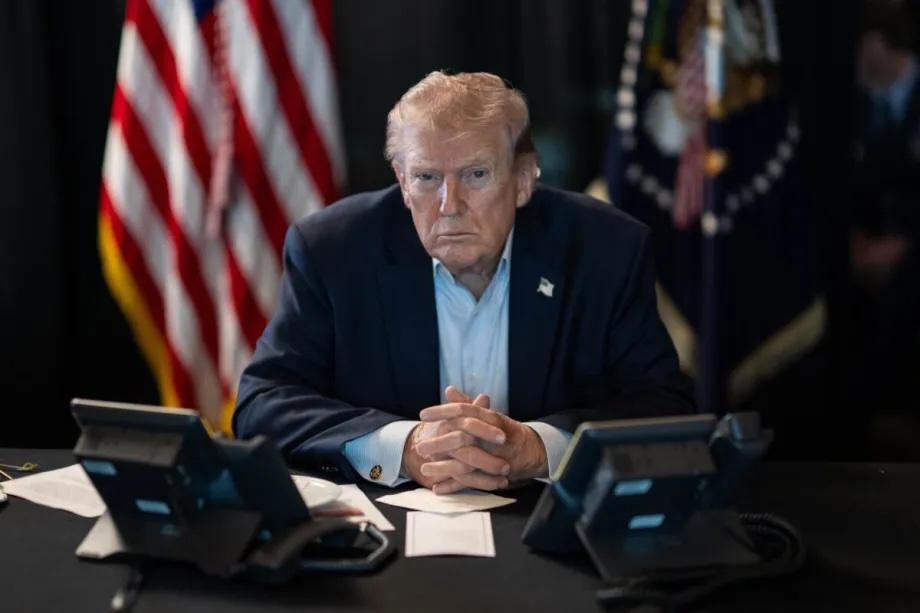 U.S. President Donald J. Trump sits at a table monitoring military operations during Operation Epic Fury against Iran, in Washington, on March 02, 2026.