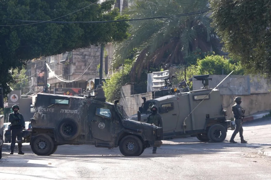 Israeli forces take security measures after a Palestinian family’s home on Halava Street was blown up by the Israeli army during a raid in the West Bank city of Nablus, Palestine on March 28, 2026.