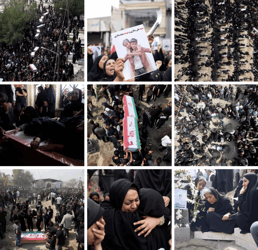 The funeral of scores of children killed in a U.S. sirstrike in Minab, Iran. March 3, 2026. Photo credit: Morteza Akhondi.