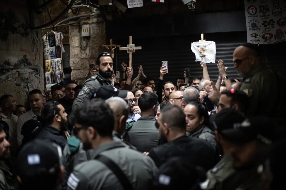 Security measures are taken as Orthodox Christians visit Church of the Holy Sepulchre to celebrate “Holy Saturday”, also known as “Easter Eve” in Jerusalem on April 11, 2026.