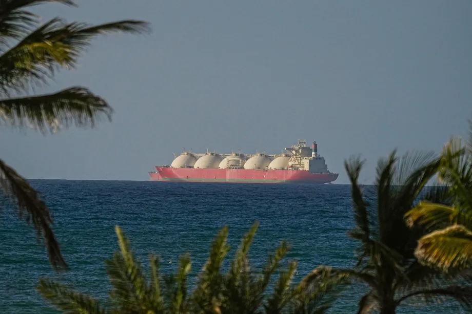 A vessel passing through Strait of Hormuz during the ceasefire, seen from Oman on April 08, 2026.