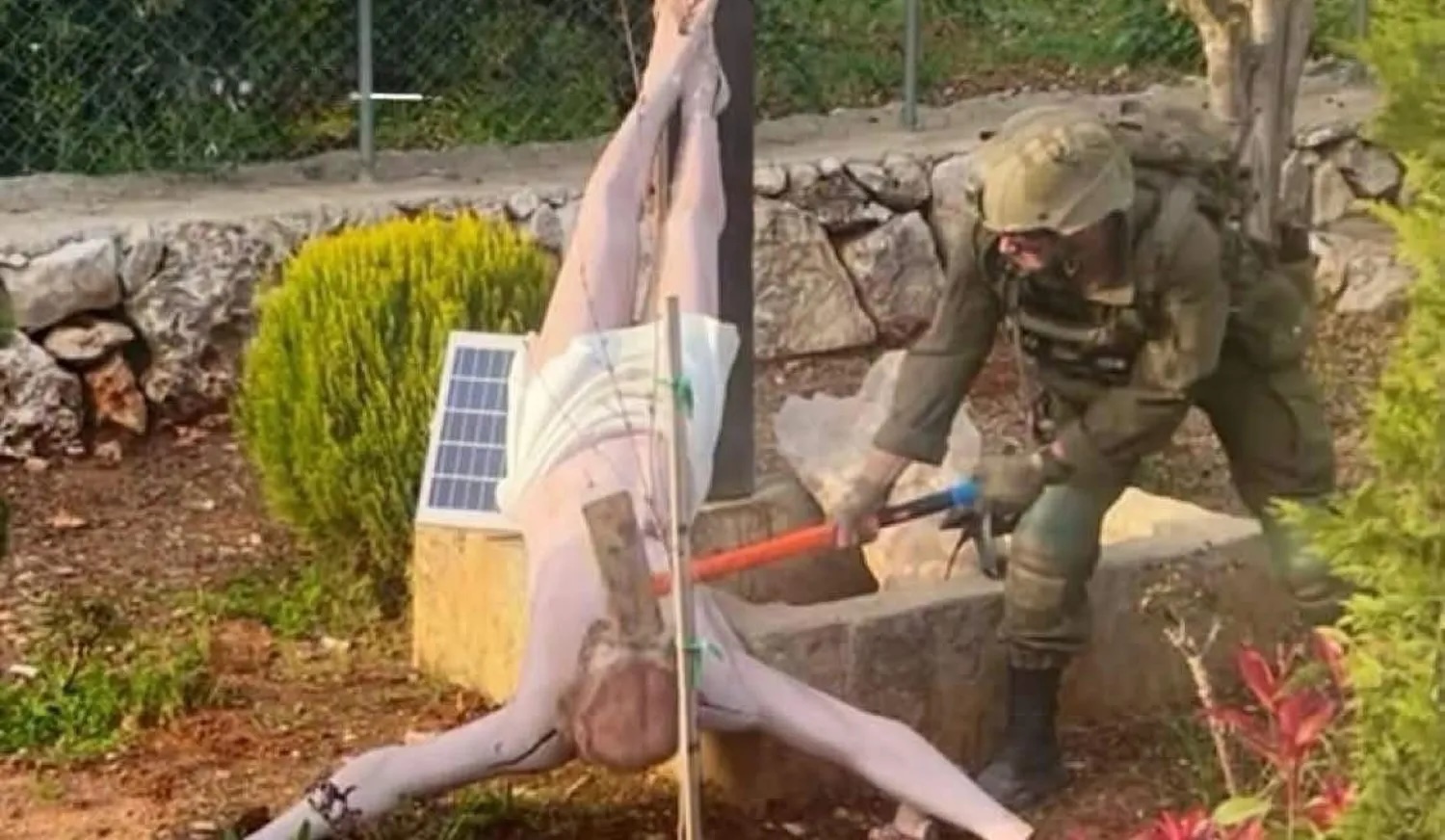 An IDF soldier seen smashing a statue of Jesus in southern Lebanon, in footage circulated on social media on Sunday.