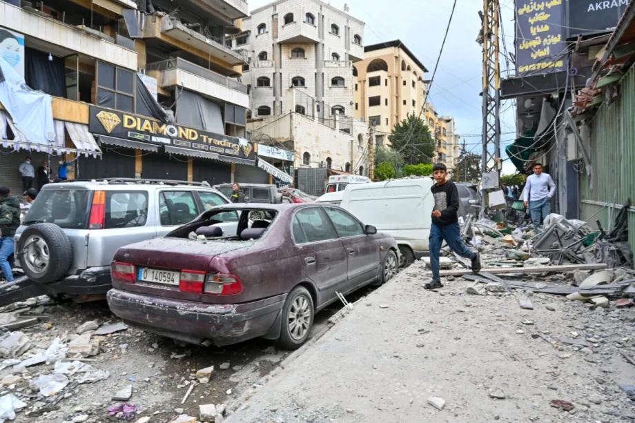 A view of the damaged cars following the Israeli airstrikes on the Dahieh area in the south of Beirut, Lebanon on March 30, 2026.