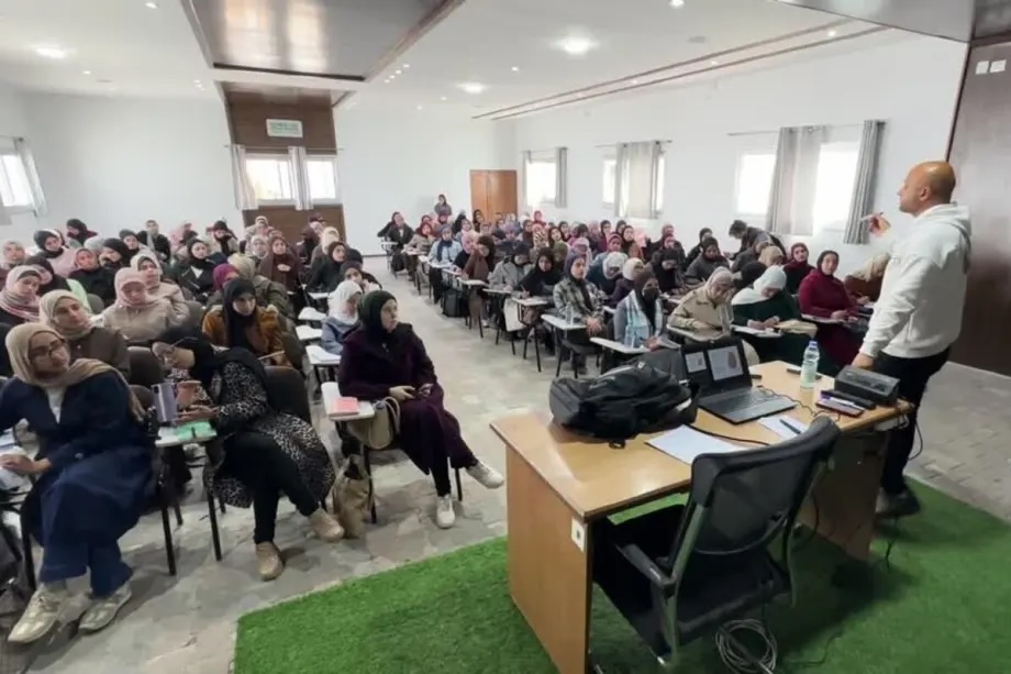 Hundreds of university students in the Al-Mawasi area of Khan Younis have begun attending in-person classes for the first time since the start of the conflict, in Gaza City, Palestine, on March 31, 2026.