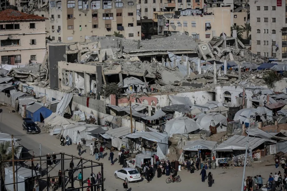 A general view of destruction in Gaza City, Palestine, where collapsed buildings and debris have turned large parts of the area into rubble following ongoing attacks, on April 13, 2026.