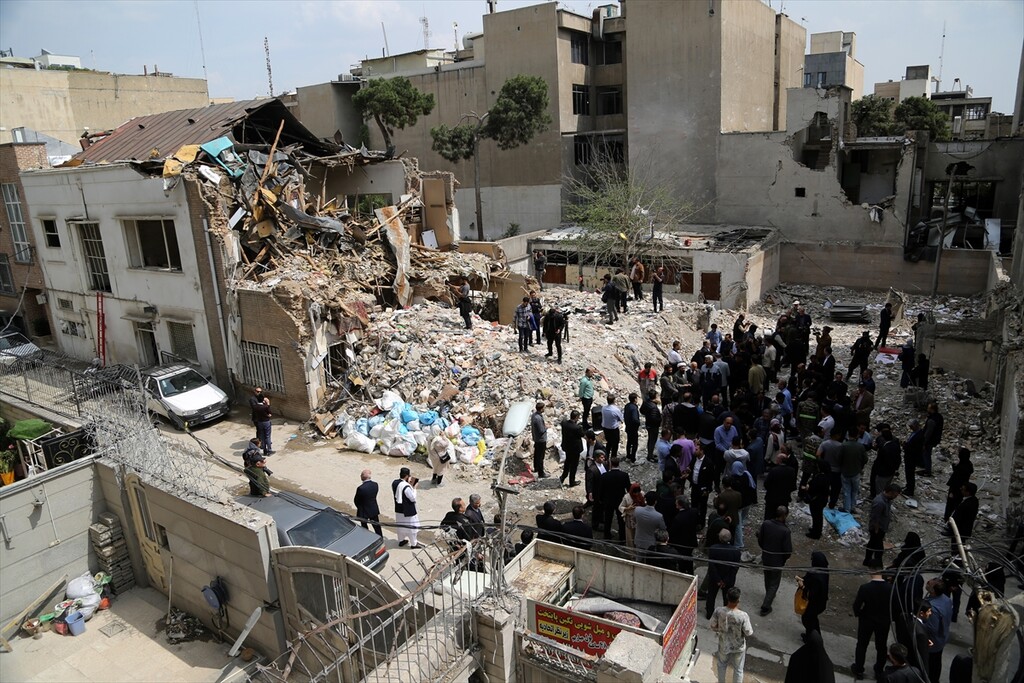 A view of the destroyed Rafi Nia Synagogue in Tehran, Iran, which sustained damage during an attack launched by Israel on April 7, 2026, in Tehran, Iran