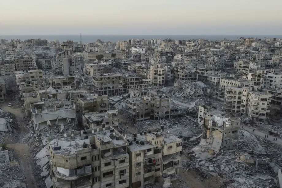 An aerial view from Sheikh Ridwan in Gaza City, Gaza, shows the heavy destruction, on October 25, 2025. 
