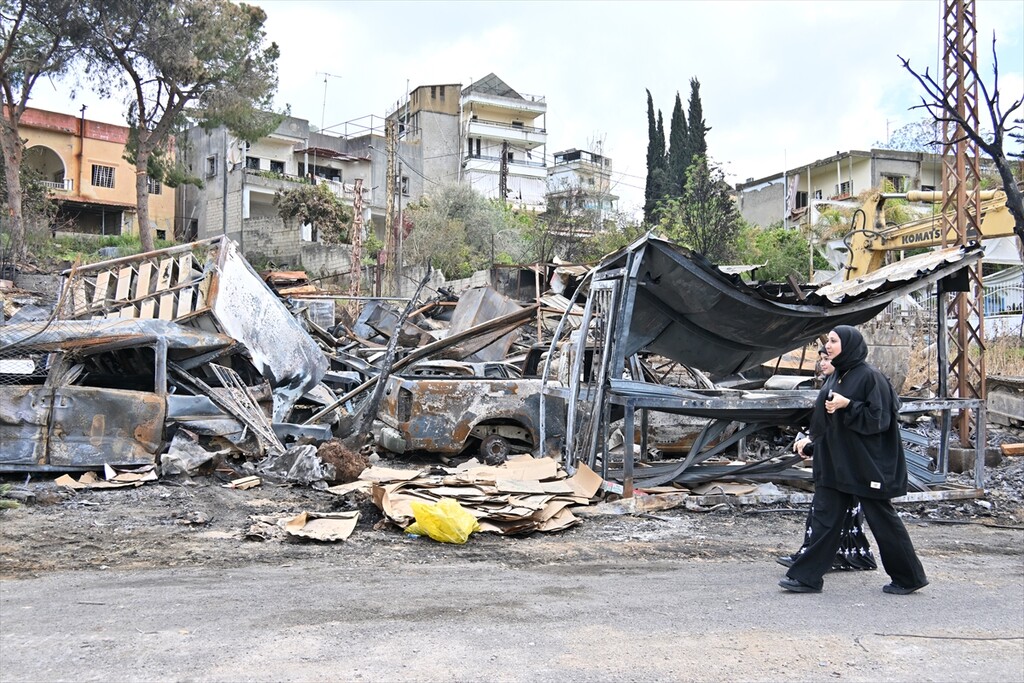 A view of the heavy destruction after Israeli strikes on the town of Jebchit in Nabatieh, Lebanon on April 21, 2026
