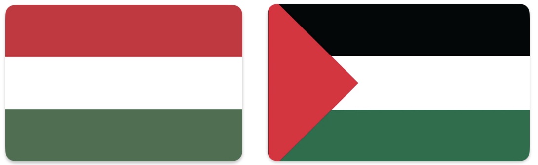 (L) Hungarian flag; (R) Palestinian flag