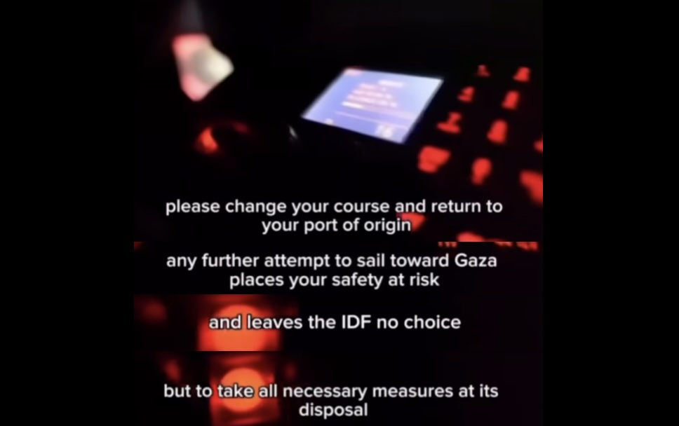Transmission from Israeli military to Gaza flotilla, Wednesday night, April 29, 2026