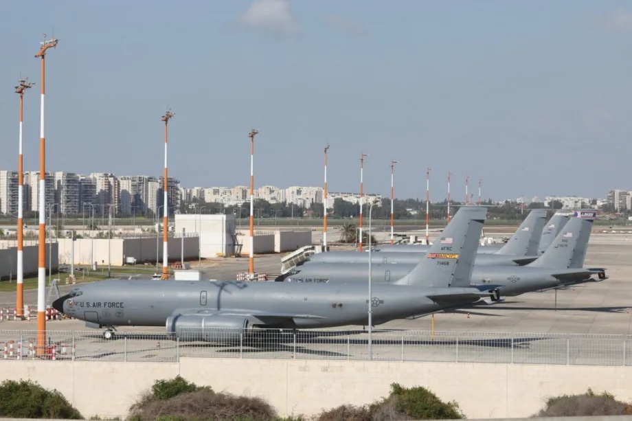 U.S. military refueling aircraft are spotted at Ben Gurion Airport in Tel Aviv on February 25, 2026. 