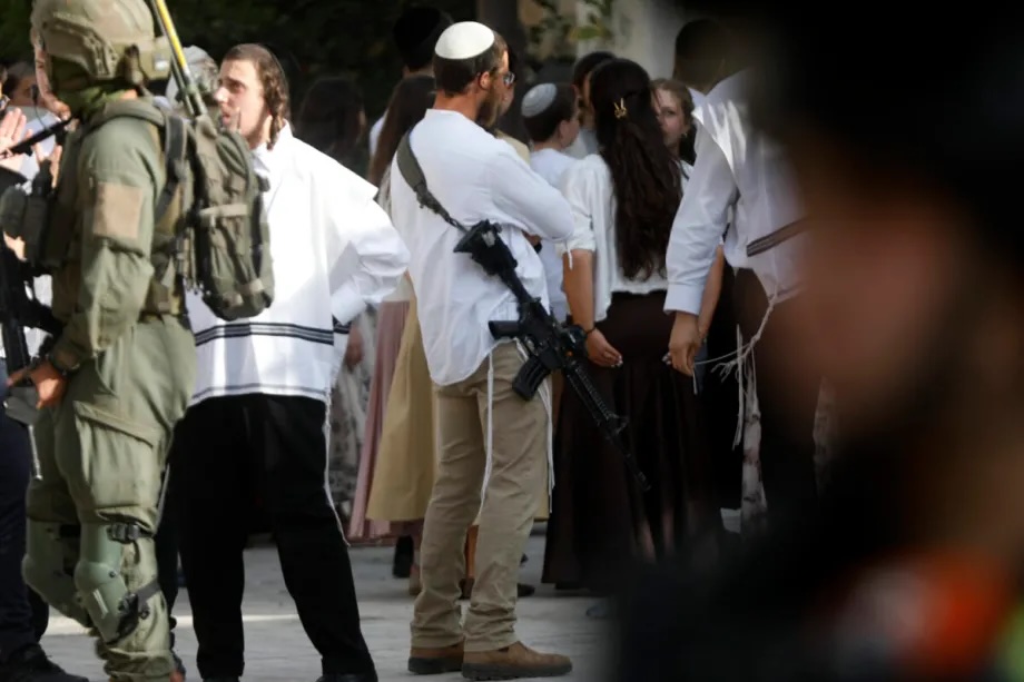 Israeli settlers raid the Old City of Hebron under the protection of Israeli security forces in the southern West Bank, Palestine on May 09, 2026.