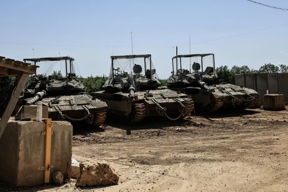 Movement of Israeli military vehicles and tanks is observed around the village of al-Aadaissah near the Lebanon-Israel border in May 13, 2026.