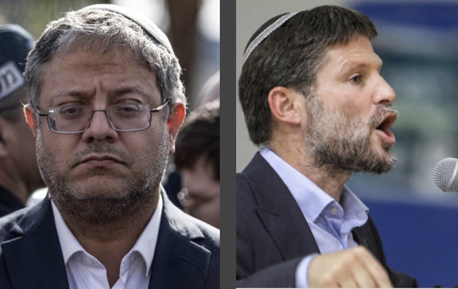 (L) Itamar Ben Gvir, Israel's Minister of National Security, and (R) Bezalel Smotrich, Israel's Minister of Finance