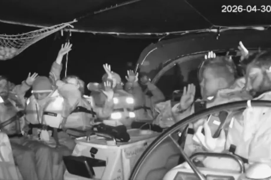 A screen grab captured from CCTV video show crew of the Spring 2026 mission of the Global Sumud Flotilla, which set sail to deliver humanitarian aid to Gaza, Palestine, as the flotilla is blockaded by Israeli warships and drones at Mediterranean Sea on April 30, 2026.