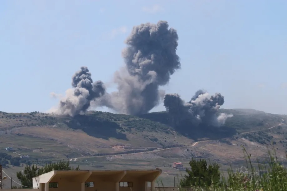Smoke rises following the Israeli attack on Ali al-Tahir area despite the ceasefire in Nabatieh, Lebanon on May 24, 2026.