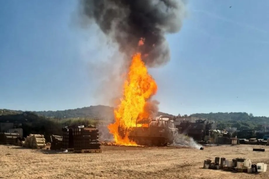 Smoke rises from an Israeli military position near the northern border town of Shomera following a drone attack carried out by Hezbollah on April 30, 2026.